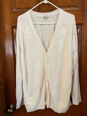 Talbots XL White V Neck Cardigan 100% Cotton Long Sleeve